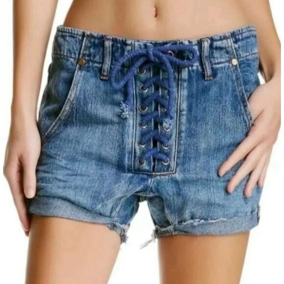 NEW! One Teaspoon Super Freaks Lace Up Cut Off Jean Shorts SZ 32 - Picture 1 of 11